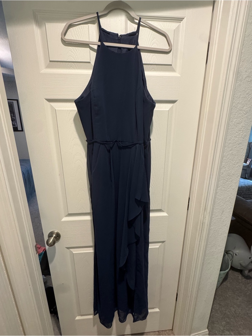 Sleeveless Navy Halter evening gown